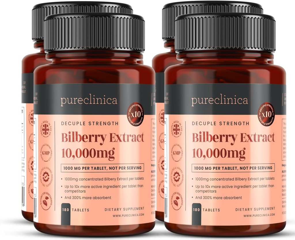 Bilberry Extract 10,000mg x 720 tablet (4 láhve) - 10 X Více anthokyanidinů na tabletu než většina ostatních