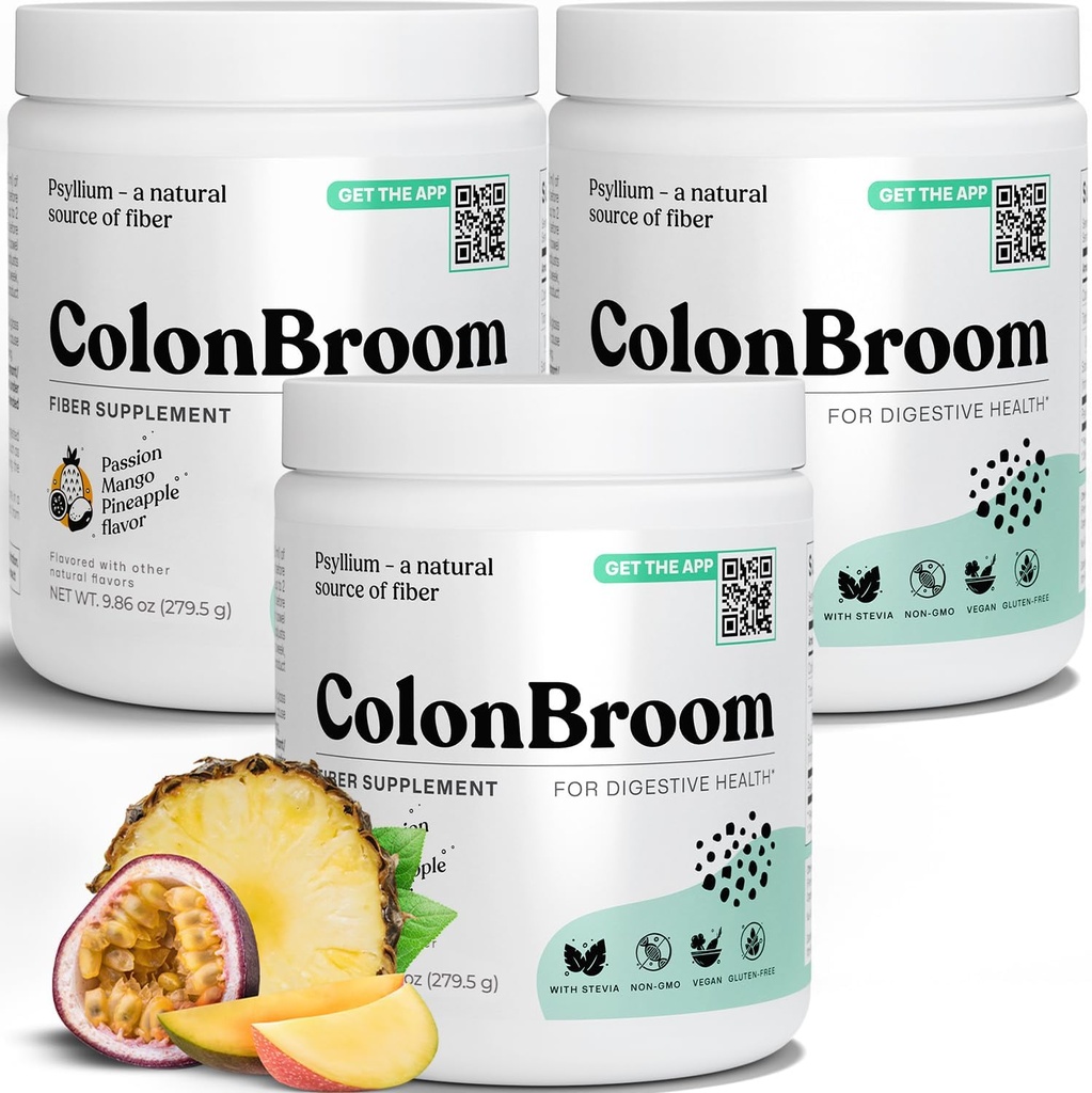 ColonBroom Psylium Husk Powder with Stevia (Tropical Fruits) - Colon Cleanse for Bloating Relief & Gut Health - Colon Broom Fiber Powder Drink - Vegan Fiber Powder Stevia Dodatek, 150 Servings