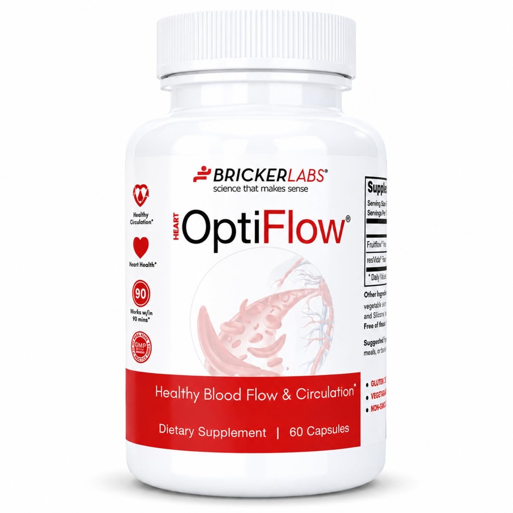 Bricker Labs OptiFlow krevní cirkulační vitamíny, přirozeně podporuje zdravý krevní tok, Obsahuje FruitFlow a resVida Trans resveratrol. Krevní optimalizátor Dodatek 60 Kapsle