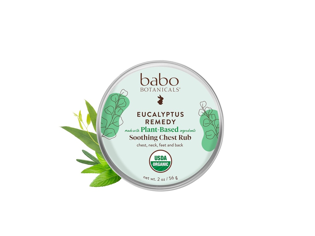 Babo Botanicals Eucalyptus Remedy Soothing Chest Rub - USDA Organic - Uklidňující reliéf s eukalyptem, levandule a rozmarýn esenciální oleje - Made without Camphor or Petroleum - Pro věk 3 +
