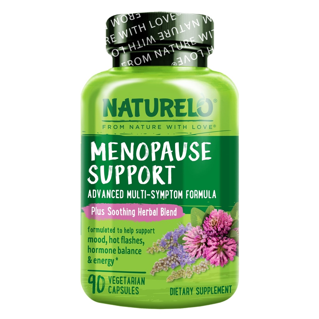 NATURELO Menopauza Doplňky pro ženy, Bylinné směsi s černým Cohosh pro Menopauze Hot Flashs Advanced Estrogen Multi- Symptom Formule 90 Kapsle