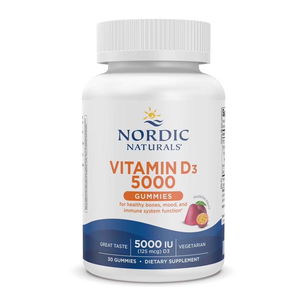 Nordic Naturals Vitamin D3 5000 Gummies, Vášeň Ovoce - 30 Gummies - Podpora zdravých kostí, nálada, & imunitní systém - Vegetariánské - Non- GMO - 30 Služebnictví