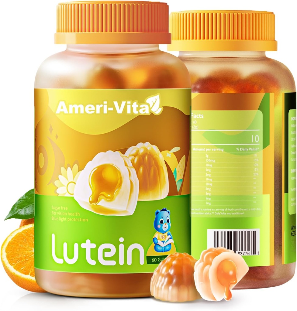 Sugar Free Lutein 5mg Gummies for Eyes Health: with 1mg Zeaxanthin, Lutein Supplements Eye Vitamins Filled Gummies Lutein Supplement for Vision and Blue Light Protection, Orange Flavor, 60 Count