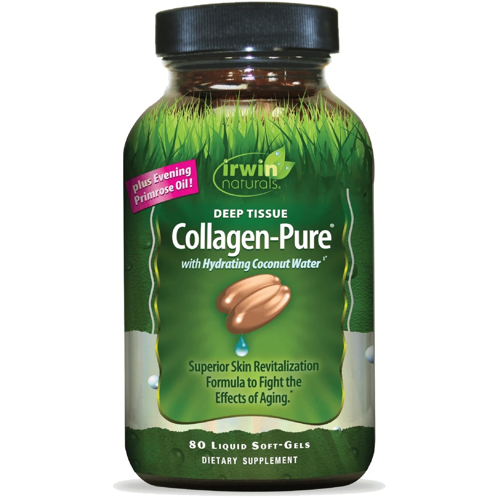 Irwin Naturals Deep Tissue Collagen- Pure - 80 Tekuté ponožky - Intenzivní nurizace pro pokožku - 2000 mg hydrolyzovaného kolagenu - 16 Celkem Služeb