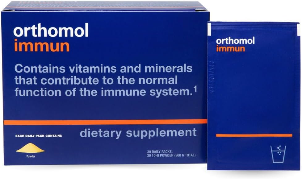Orthomol Immun Powder, Imunitní Supment, 30denní dodávka, Vitamíny A, B, C, D, E, Zinek, jód