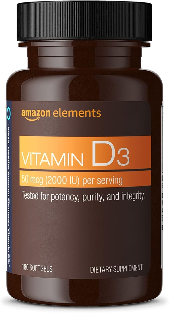Prvky Vitamin D3, 2000 IU, 180 Softgels, 6 měsíční zásoba (Balení se může lišit), podporuje silné kosti a imunitní zdraví