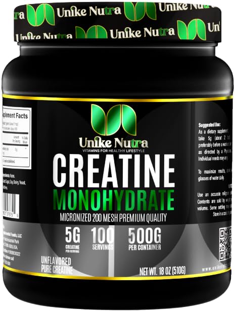 Čisté Creatine Monohydrát Prášek Dodatek, Neochucené, Podporuje hromadné svalové energie, Zotavení, a síla - Creatin dodatek pro muže a ženy - 500G, 5000mg Per Serv (5g) - 100 Služeb