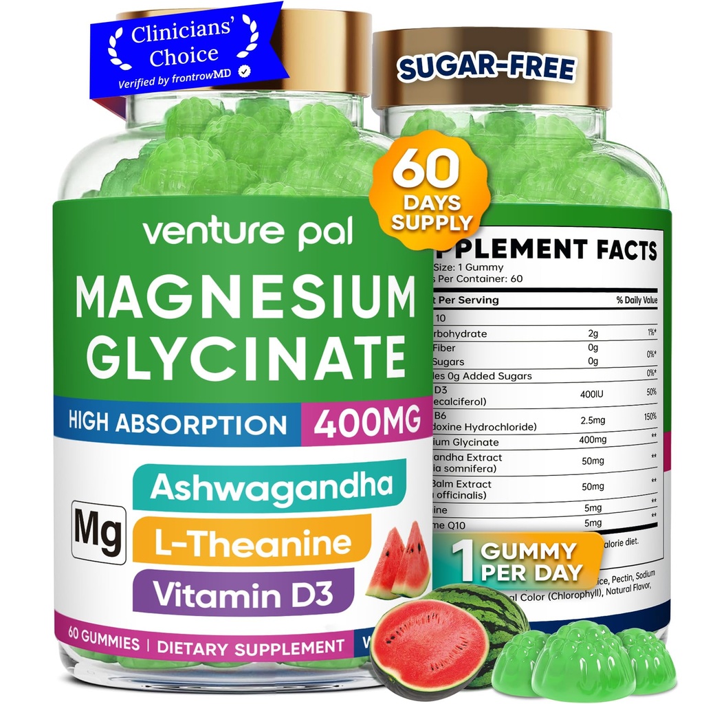 60 Day Dodávka Glycinát hořčíku 400mg gumové s Ashwagandha, L-Theanine, CoQ10, Vitamin D3 & B6, Bez hořčíku gumy pro dospělé a děti, Stress Relief, Spánek & klid, Vegan, Gluten zdarma