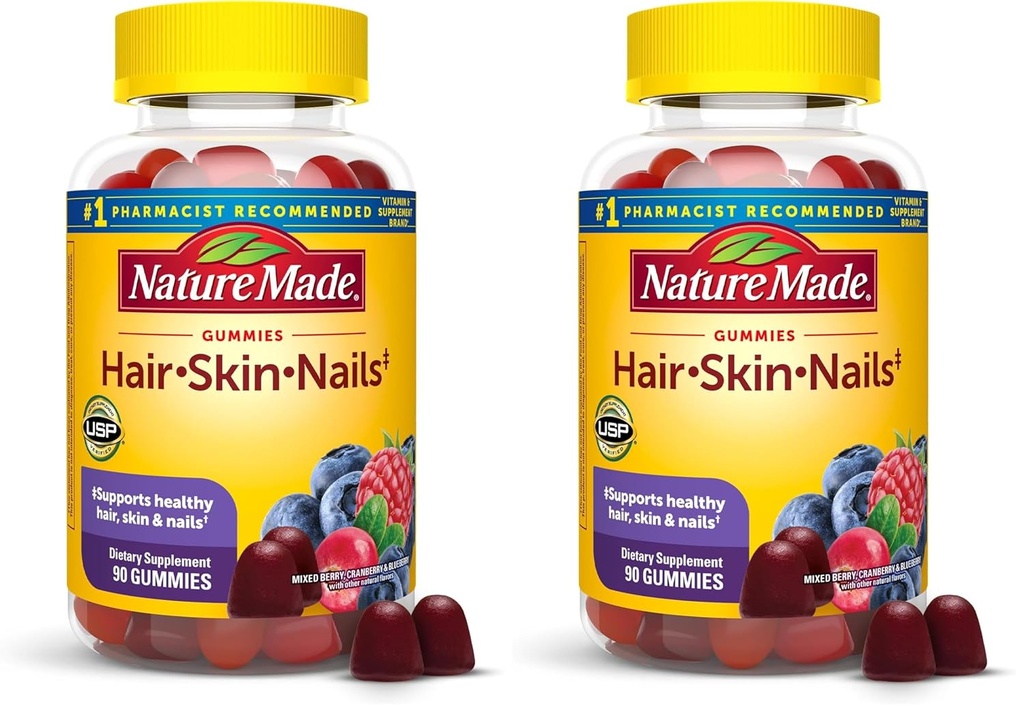 Příroda Made vlasy kůže a hřebíky s Biotin 2500 mcg, Dietní dodatek pro zdravé vlasy, kůže a hřebíky podpora, 90 gummies, 45 denní zásobování (balení 2)