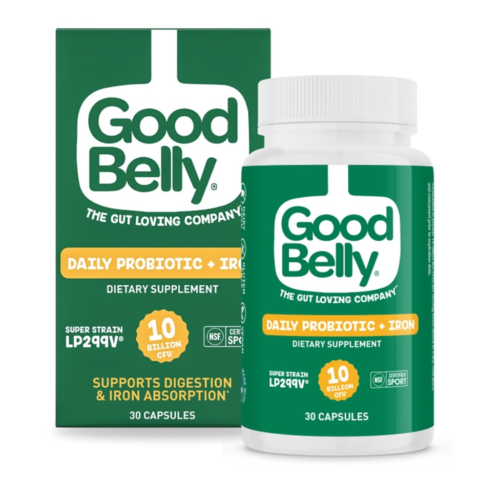 Good Belly Probiotic Kapsle pro trávicí zdraví & Železo Absorpce 124; Vegan Probiotický dodatek s 10 Billion živé kultury 124; Probiotika pro ženy & Muži 124; 30 Kapsle