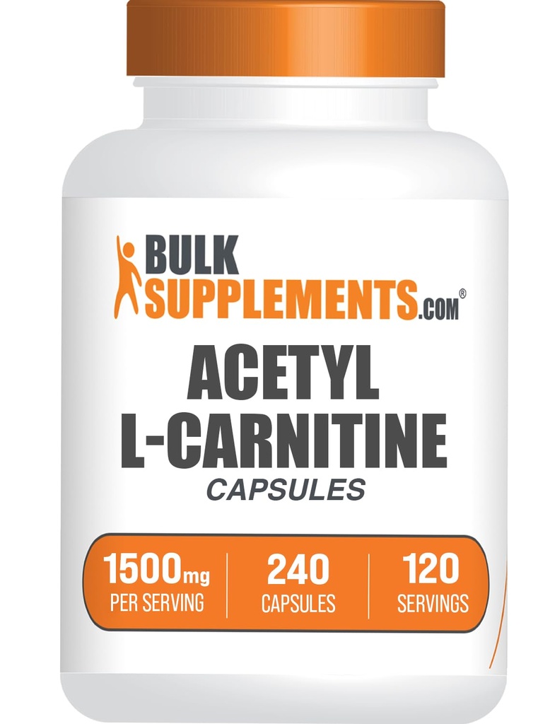 BulkSupplements.com Acetyl L- karnitin Kapsle - ALCAR HCl, Carnitin dodatek - ALCAR Kapsle, Acetyl L- Carnitin 1500mg - Gluten Free, 2 Kapsle per Serving, 240 Kapsle