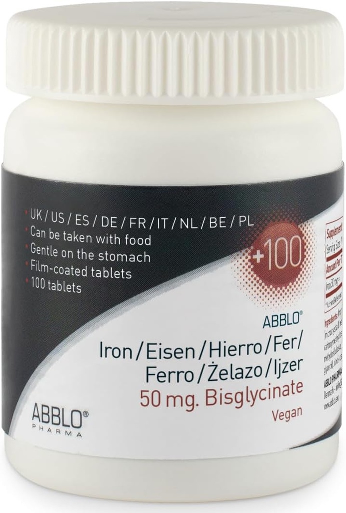 50 mg. Iron BISGLYCINATE (100 jednotek) ABBLO je Gentle on The Stomach & Can be Taken with Food.