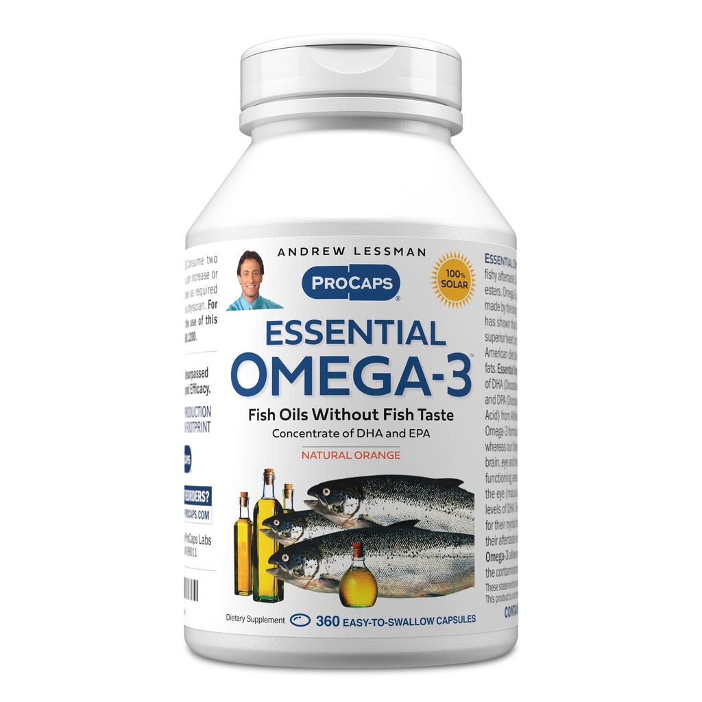ANDREW LESSMAN Essential Omega33 Orange - 360 Softgels - Ultra- Pure, High Potency Omega33 Oils. Vysoká DHA, žádná žaludeční nevolnost, žádné kontaminující látky, žádná rtuť. Small Snadné polykat ponožky