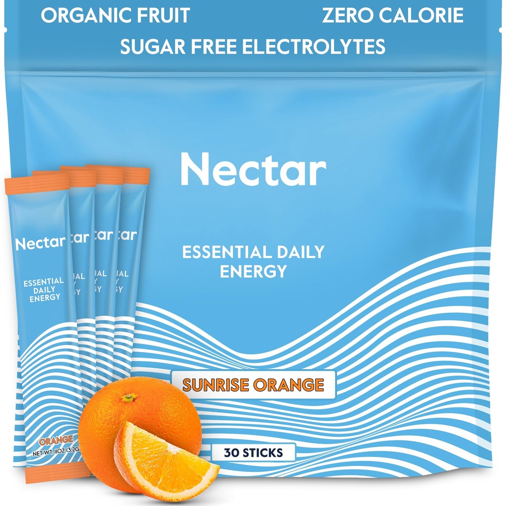 Nektar Energy Booster - Organic Caffeine, B12 & Electrolytes - Sugar Free & Zero Calorie - Zdravá káva, Energy Drink & Soda Alternative - Hydration & Energy dodatek (Orange 30 Powder Packets)