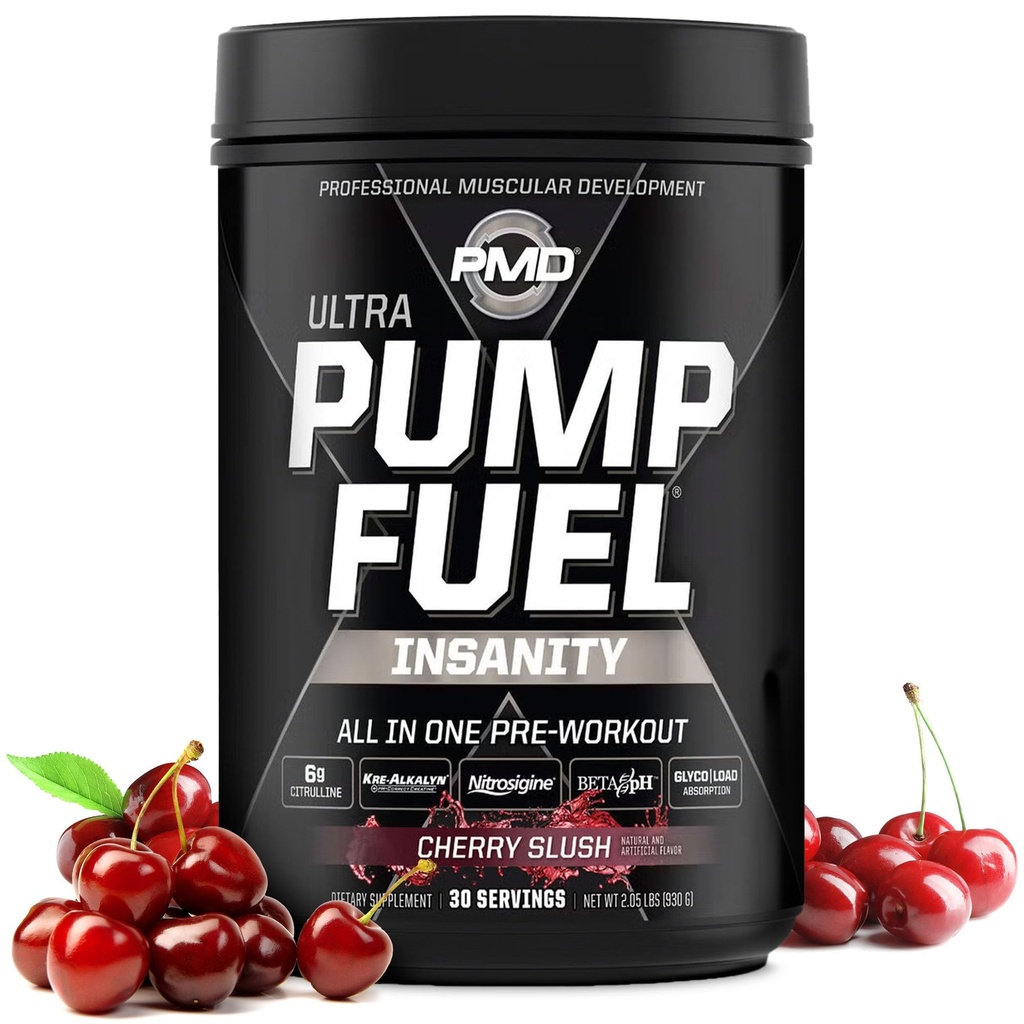 PMD sportovní čerpadlo Palivo Ultra Insanity - Premium Pre Workout Powder & Muscle Pump, Větší zaměření, Vytrvalost & Recovery, Premium Creatin, Arginin & Beta Alanin - Cherry Slish (30 Sluings)