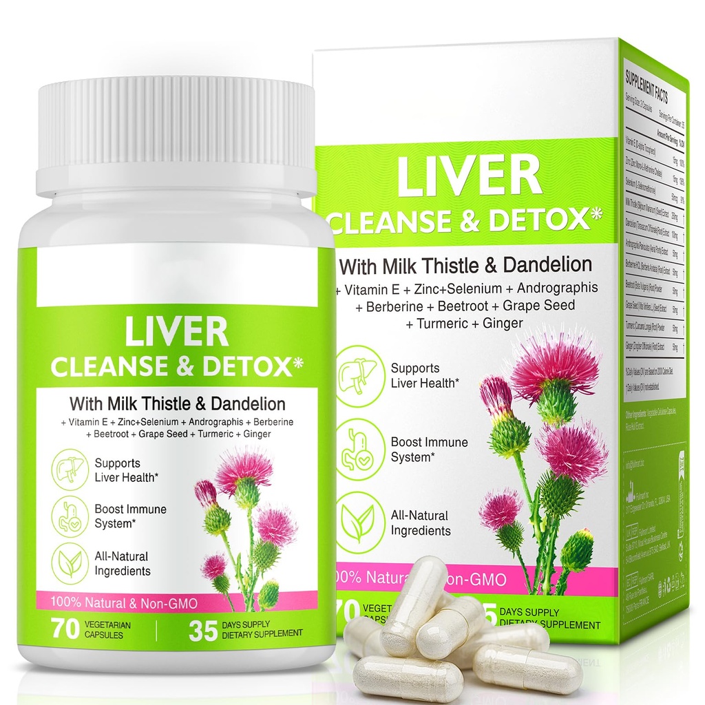 Jaterní čistící detox, Jaterní čistící detox & Opravy & Podpora 124; 70 Kapsle 124; Bylinný doplněk pro jaterní zdraví 124; Mléko Thistle Dandelion Kořen s 9 Bylinné minerály pro muže a ženy