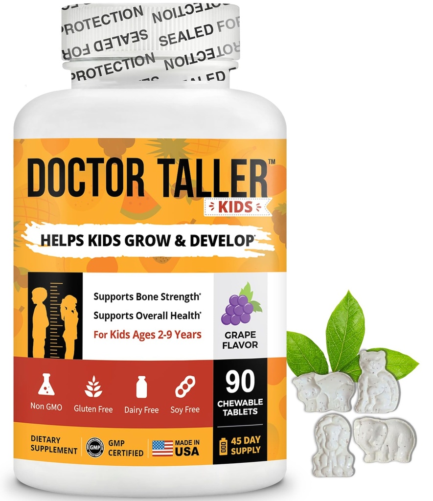 Doktor Taller Děti - Děti Multivitamins, Toddler Vitamins - Podpora kostní síly, Zvýšená imunita s vápníkem, Multivitamins pro věky 2 až 9 - Grape Flavor - 90 Žvýkací tablety 124; 6 týdnů Dodávka