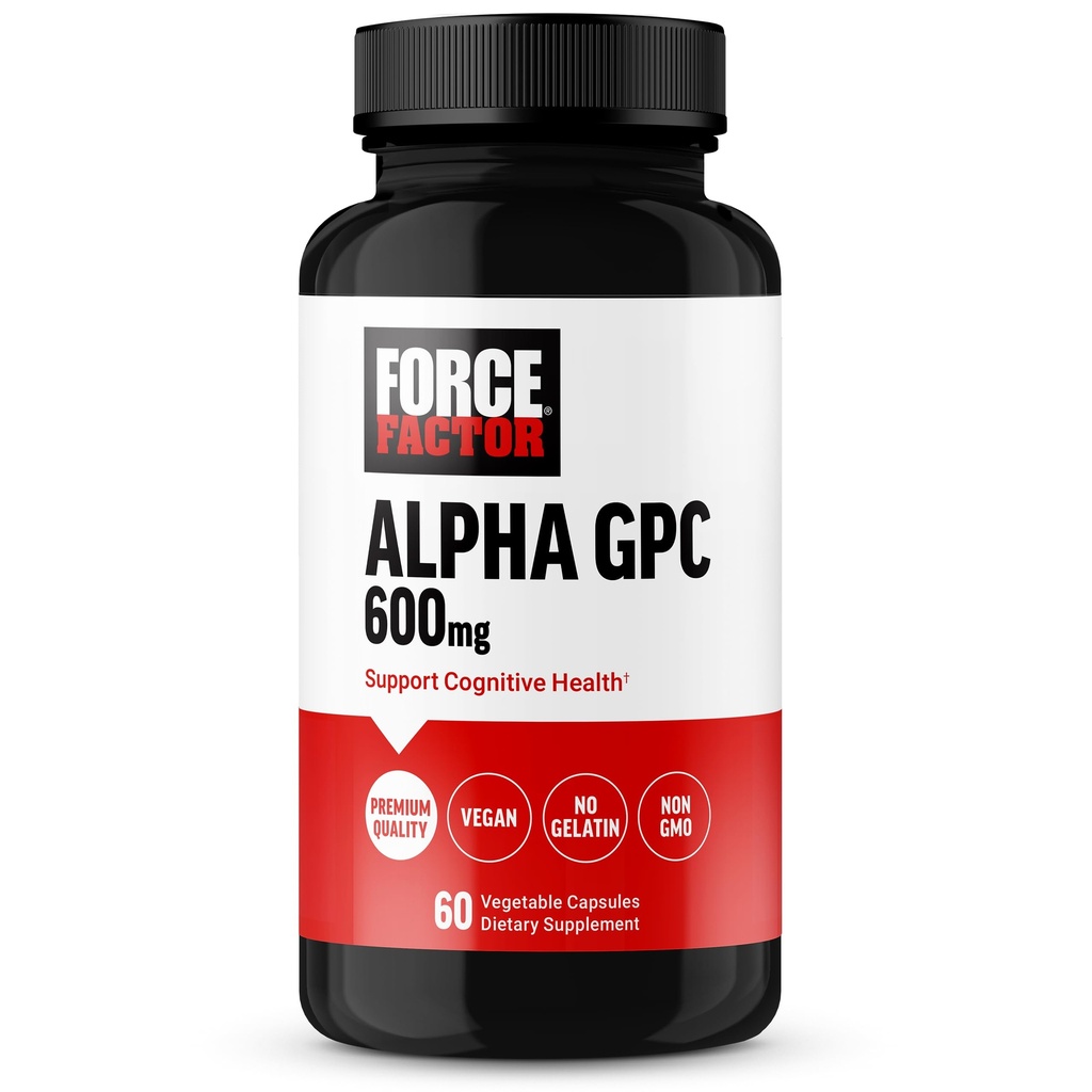 FORCE FACTOR Alfa GPC Brain Supplement for Memory and Focus, Mood Support Supplement with Alpha GPC 600mg, Premium Quality, Vegan, Non- GMO, 60 Kapsle