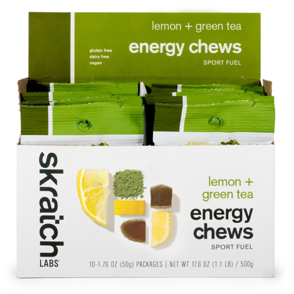 Skratch Labs Energy Chews CLANE124; Gummies for running, Cycling, and Sports Performance CLANE124; Gel Alternative CLANE124; Matcha + Lemon (10 Pack) CLANE124; Gluten Free, Vegan