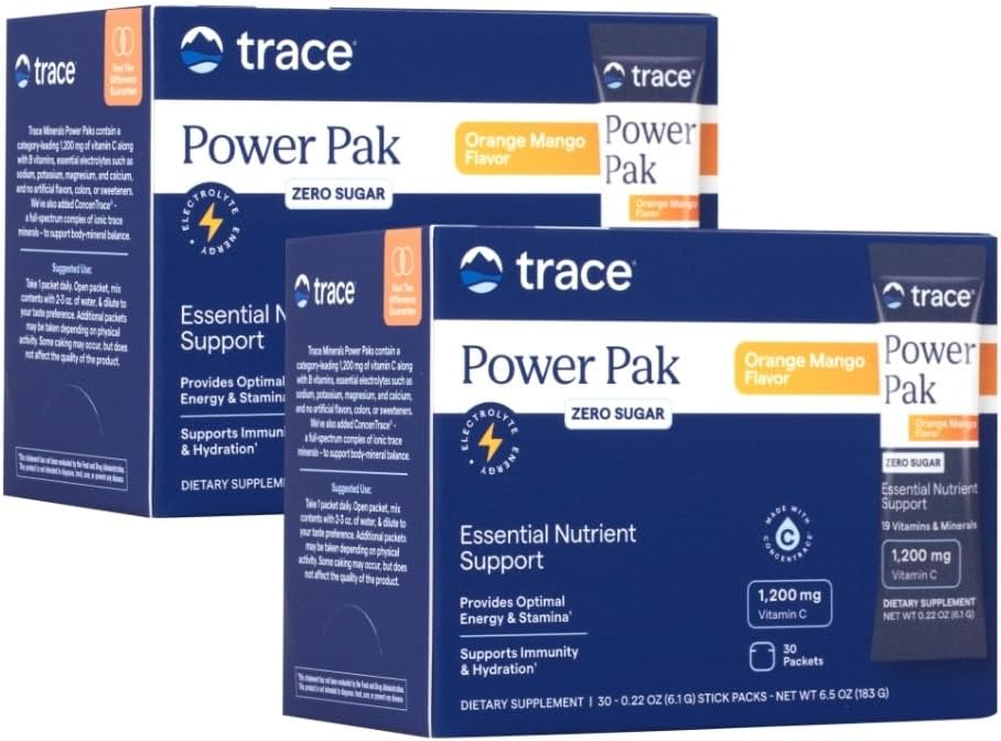 Stopa Minerály Power Pak Multivitamin a Multimineral Packets - Electrolyte Support - 1200 mg vitaminu C plus 70 + Stopy Minerály - bez cukru - Orange Mango Flavor - 60 Packets