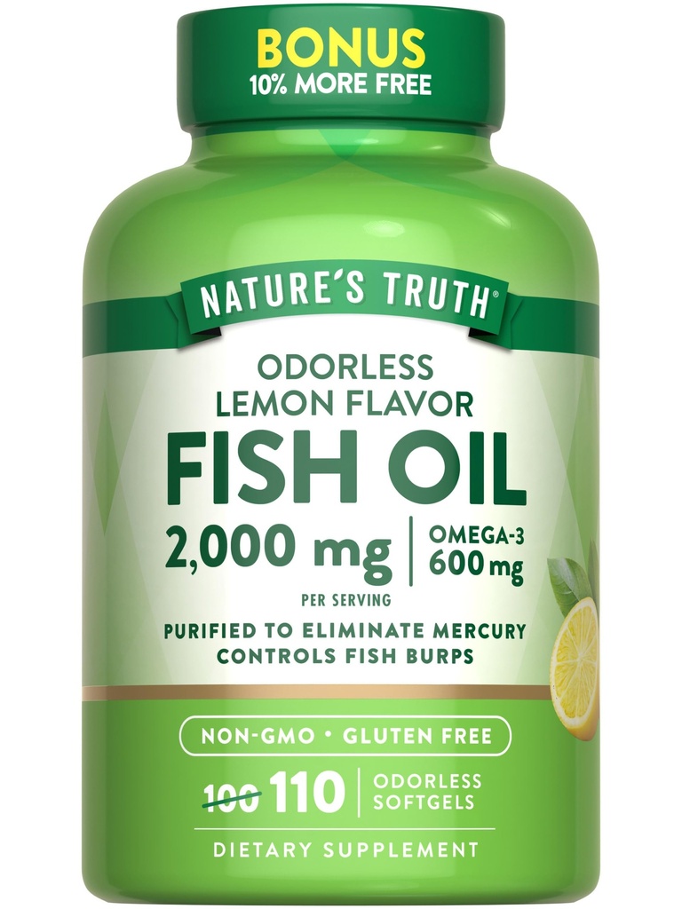 Nature 's Truth Fish Oil 2000mg FLAN124; 110 Softgels FLAN124; Omega33 FLAN124; Lemon Flavor FLAN124; Non- GMO & Gluten Free Supplement