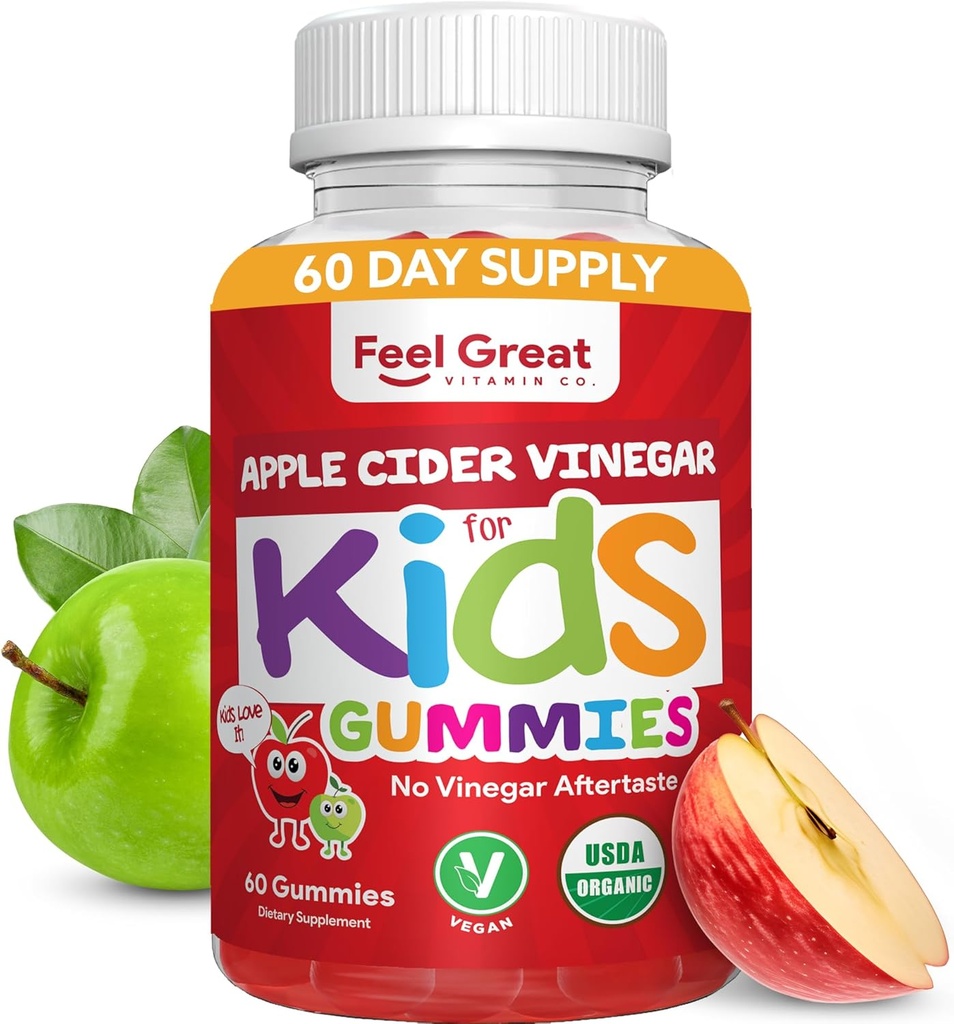 Organic Kids Apple Cider Ocet Gummies od Feel Great Vitamíny 124; Bohaté na trávicí enzymy & Přírodní antioxidanty pro Gut zdraví 124; Děti Gummy podporuje zdravé výživové absorpční 124; 60 denní zásobování