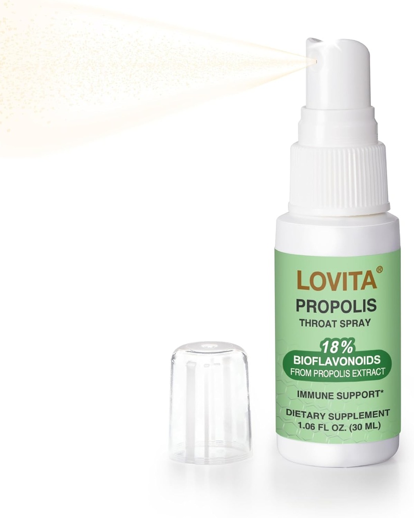 Lovita Bee Propolis Krční sprej, 18% Bioflavonoidy, Alkoholo- Free, Imunitní podpora, Krční mýdlo, Antioxidant, Jemná chuť, 1 Fl Oz (balení po 1)
