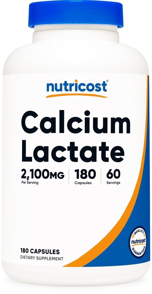 Nutricost vápenatý laktát 2,100mg; 180 Kapsle - Vegan, Non- GMO a gluten zdarma, 60 Služeb