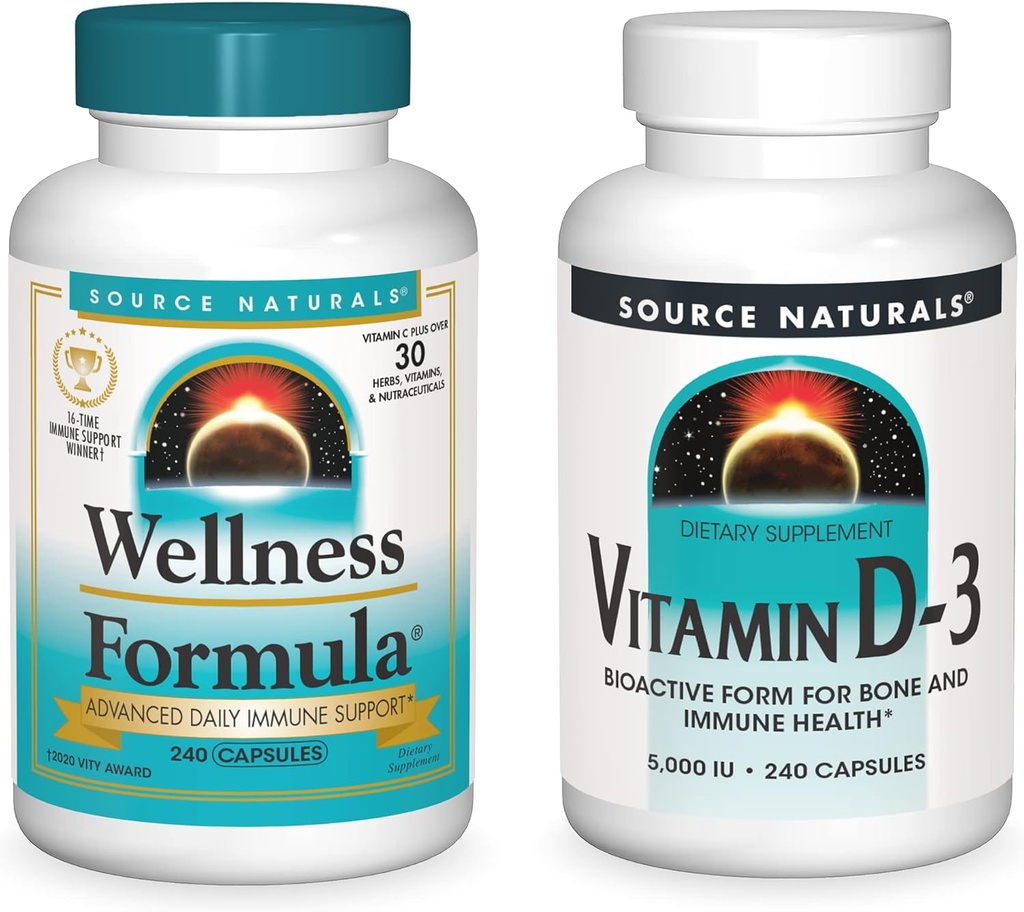 Zdroj Naturals Wellness Formule a 5000 iu Vitamin D-3, 240 Kapsle v každé lahvičce