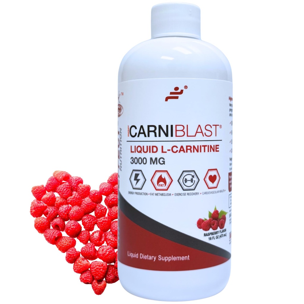 Bricker Labs CARNIBLAST Liquid L- Carnitin 3000mg, Premium L Carnitin Carnipure, Energy Nutrition, Energy Supplement and Energy Booster, Raspberry, 16 fl oz