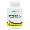 Natures Plus Super B50-90 Vegetariánské kapsle - Vysoká potence B Komplex vitaminu Doplatek - Brain & Energy Booster - Gluten- Free - 90 Služeb
