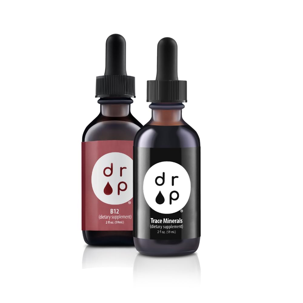 Drop doplňky Organické Stopy Minerály Elektrolyty Kapky a vitamín B12 2500 mcg 2 oz Liquid Kapky Bundle