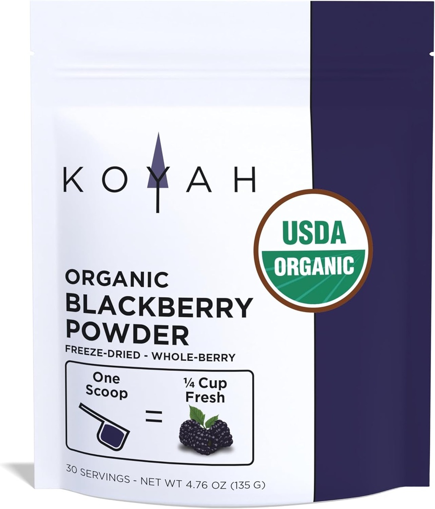 KOYAH - Organic BlackBerry Powder: 30 Servings (1 Scoop = 1 / 4 pohár čerstvé): Freeze- sušený, Whole- Berry prášek, syrový