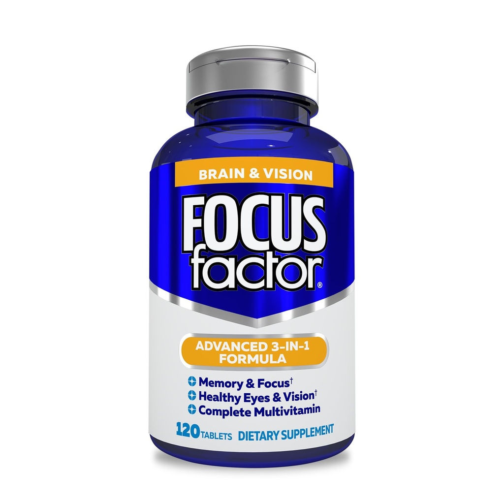 Focus Factor Dospělí Doplněk mozku a vize, 120 Počet - Oční vitamín, Minerální dodatek & Kompletní Multivitamin w / Lutein & Zeaxanthin - Doplněk mozku pro zaměření, koncentrace, paměť
