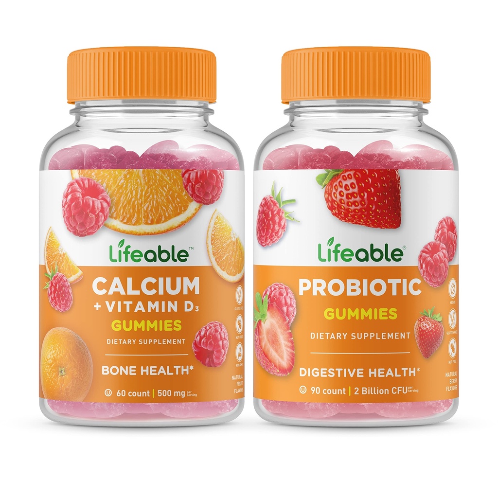 Živé vápník s vitaminem D + Probiotický 2 miliardy CFU, Gummies Bundle - Velký Ochutnávka, Vitamin dodatek, gluten zdarma, GMO zdarma, žvýkací