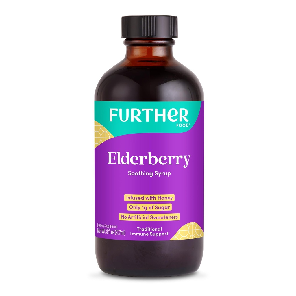 Další potravinová bezobratlá sirup pro imunitní podporu, Sambucus Elderberry dodatek, Denní bylinný imunitní systém Podpora pro děti a dospělé, gluten zdarma (8 Fl oz Elderberry Soothing Syrup)