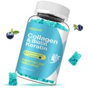 Biotin Gummies s kolagen, keratin, Hyaluronic acid, Vitamin pro kůži, růst vlasů, hřebíky, Ženy Muži Dospělí Děti - 60 Borůvkové ochucené gumy