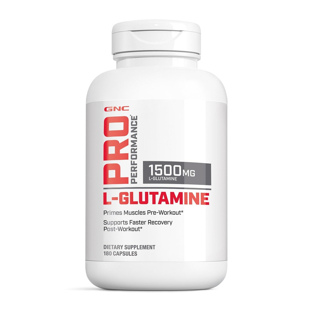 GNC Pro Performance L-glutamin 1500mg, aminokyseliny dodatek, podporuje svalové zotavení a funkce, palivové imunitní systém, hraje klíčovou roli v syntéze proteinů, bezochucené, gluten zdarma, 180 Kapsle