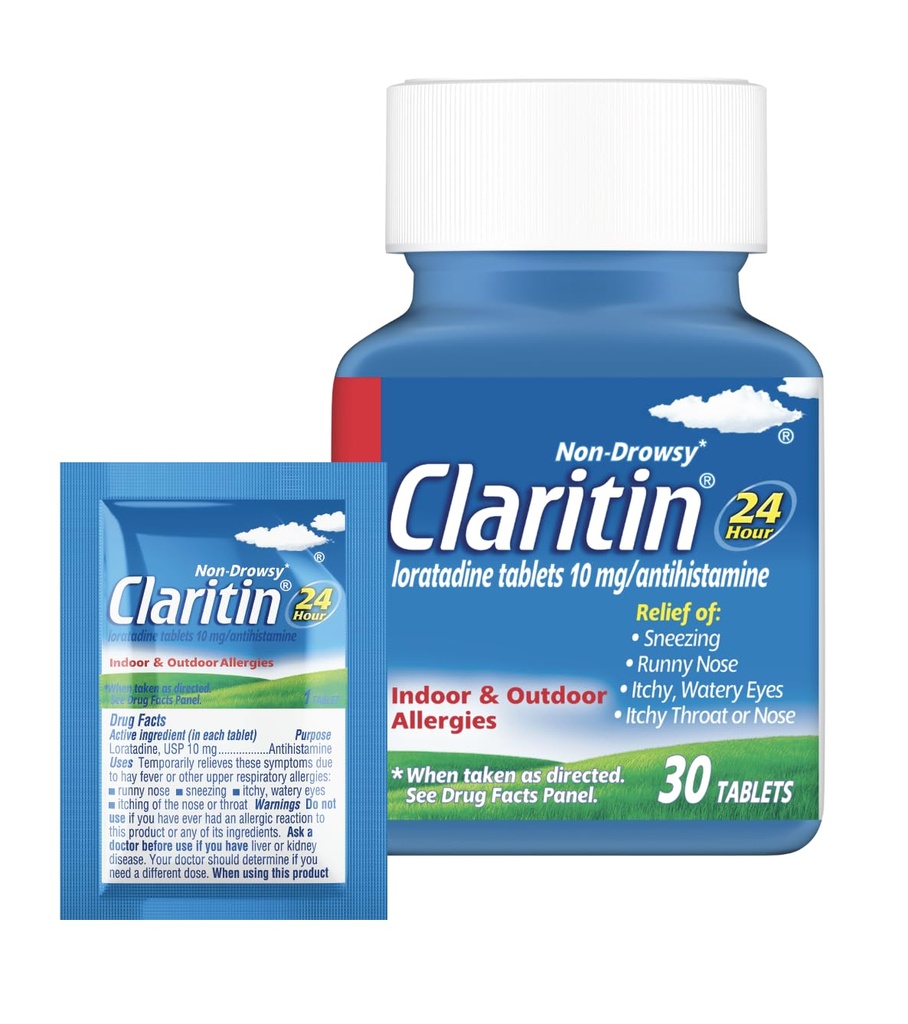 Klaritin Alergická medicína pro dospělé, 24- Hodina Non- Drowsy Lortish 10mg pilulky, Antihistamin, 30 tablet + 1ct On- The- Be- Relief