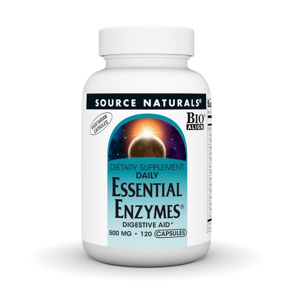 Zdroj Naturals Essential Enzymes 500mg Bio- Alligned Multiple Enzyme Doplněk Bylinné Defense for Digestion, Gas, Zácpa & Bloating Relief - Podporuje imunitní systém * - 120 Vegetariánské kapsle