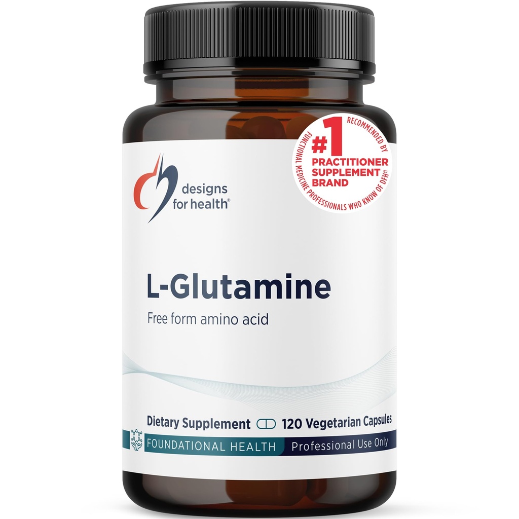 Designy pro zdraví L glutamin Kapsle - 850mg Vegetariánské Amino Acids Dodatek k podpoře svalové obnovy, stravovací, imunitní + Gut zdraví - Non- GMO + gluten zdarma (120 Kapsle)
