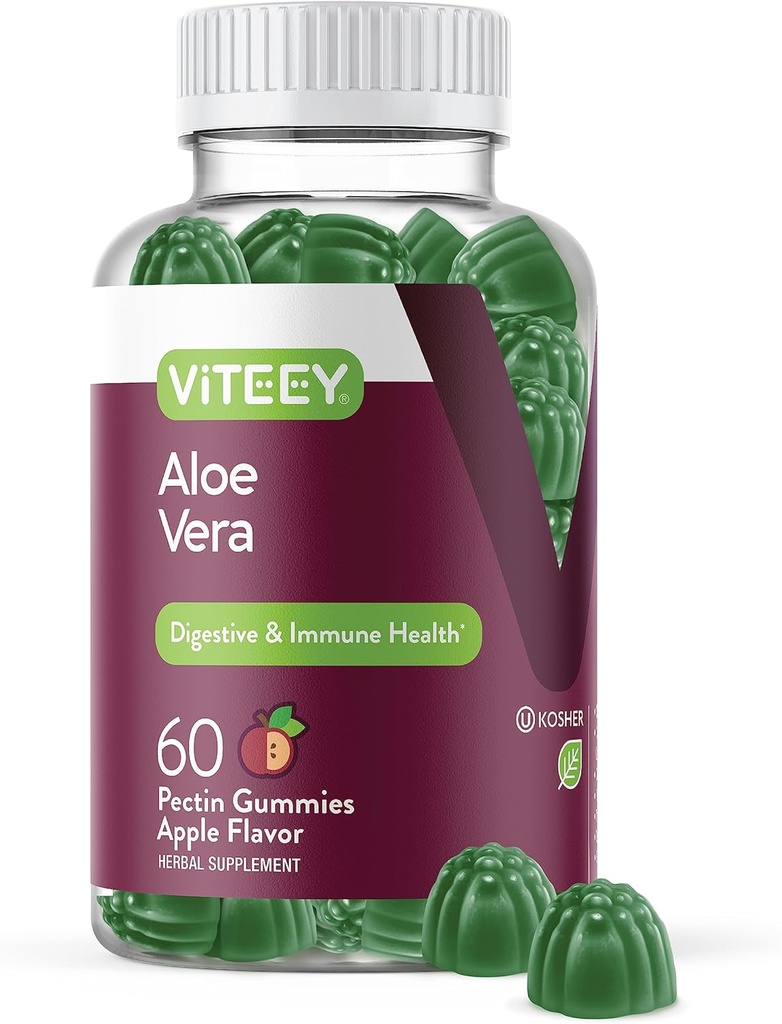 Viteey Aloe Vera Gummies pro dospělé - 50mg - AIDS v trávení a imunitního zdraví - Aloe Vera dodatek - Vegan, želatina zdarma, gluten zdarma, GMO zdarma, Chutné žvýkací maliny ochucené gumy