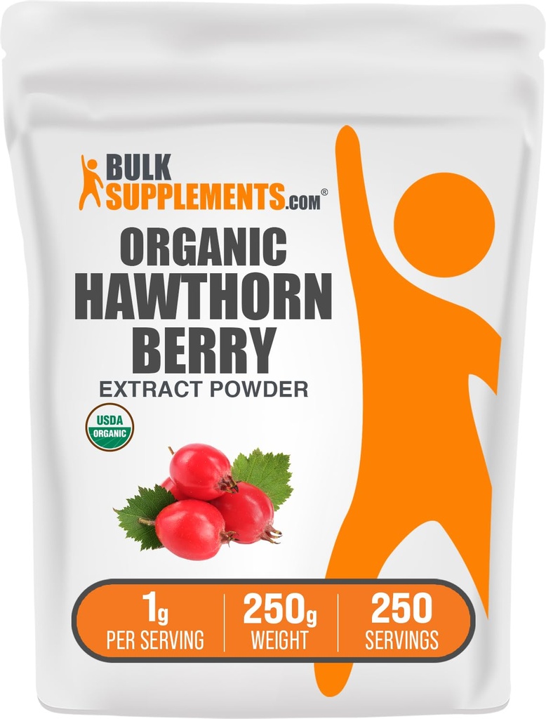 Bulksupplements.com Organic Hawthorn Berry Extract Powder - Hawthorn Berry Supplement - Bylinný & gluten Free, 1g per Serving, 250g (8.8 oz) (balení po 1)