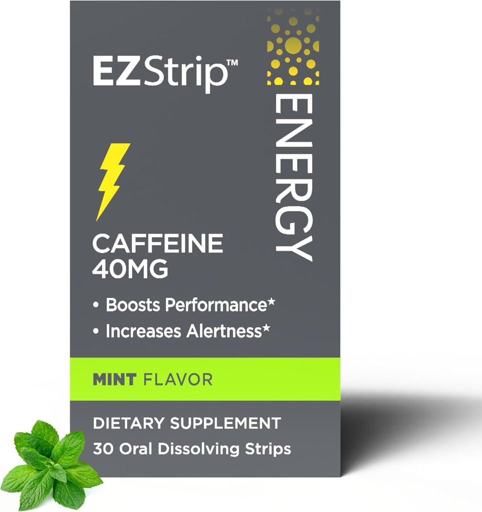 Energetické doplňky - Mint Flavor, 30 Počet - Rozpouštění pruhy s 40mg kofeinu na pomoc Energii Váš den a zvýšení výkonu - Vyrobeno v USA, cukr a gluten- zdarma