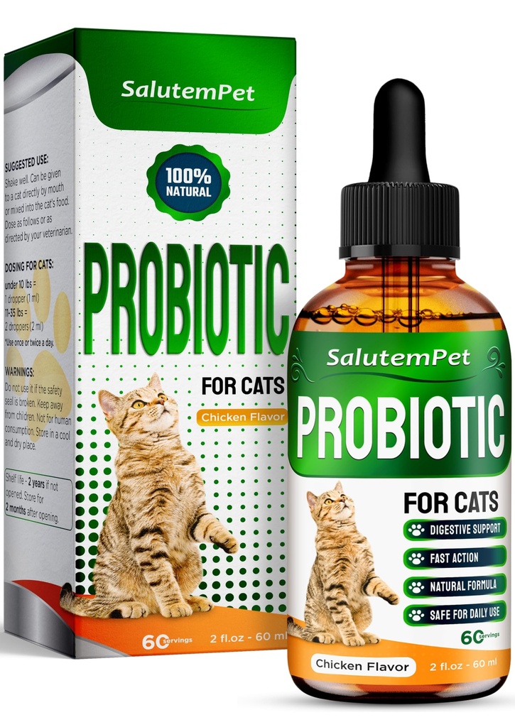 Probiotika pro kočky pro stravitelnou podporu - Kočičí probiotika pro vnitřní kočky Nápověda s kolikou, Upset Stomachs, Průjem, Plyn, a Bloating - Prebiotika + Pleasant Chicken Flavor Inside - 2 Oz