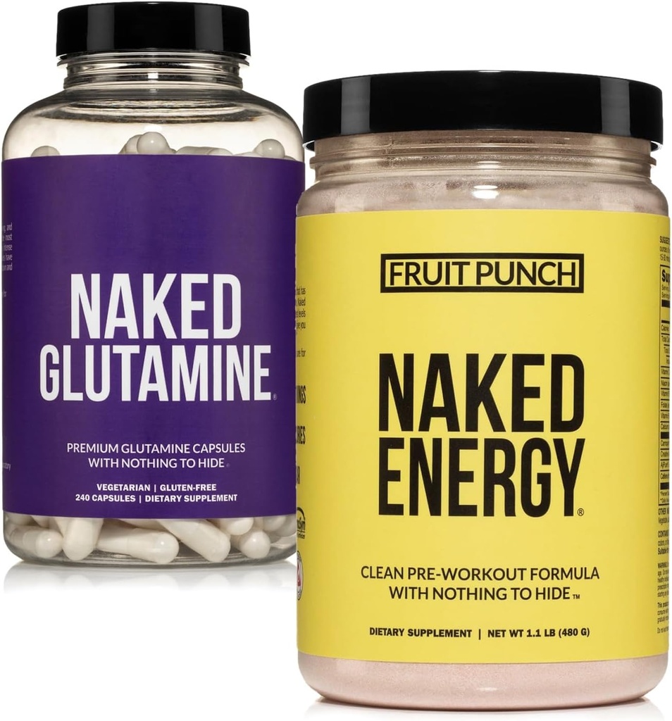NAKED Vegan Energizing Muscle Recovery Bundle Fruit Punch Energy a 240 L- glutaminové kapsle, 1000mg