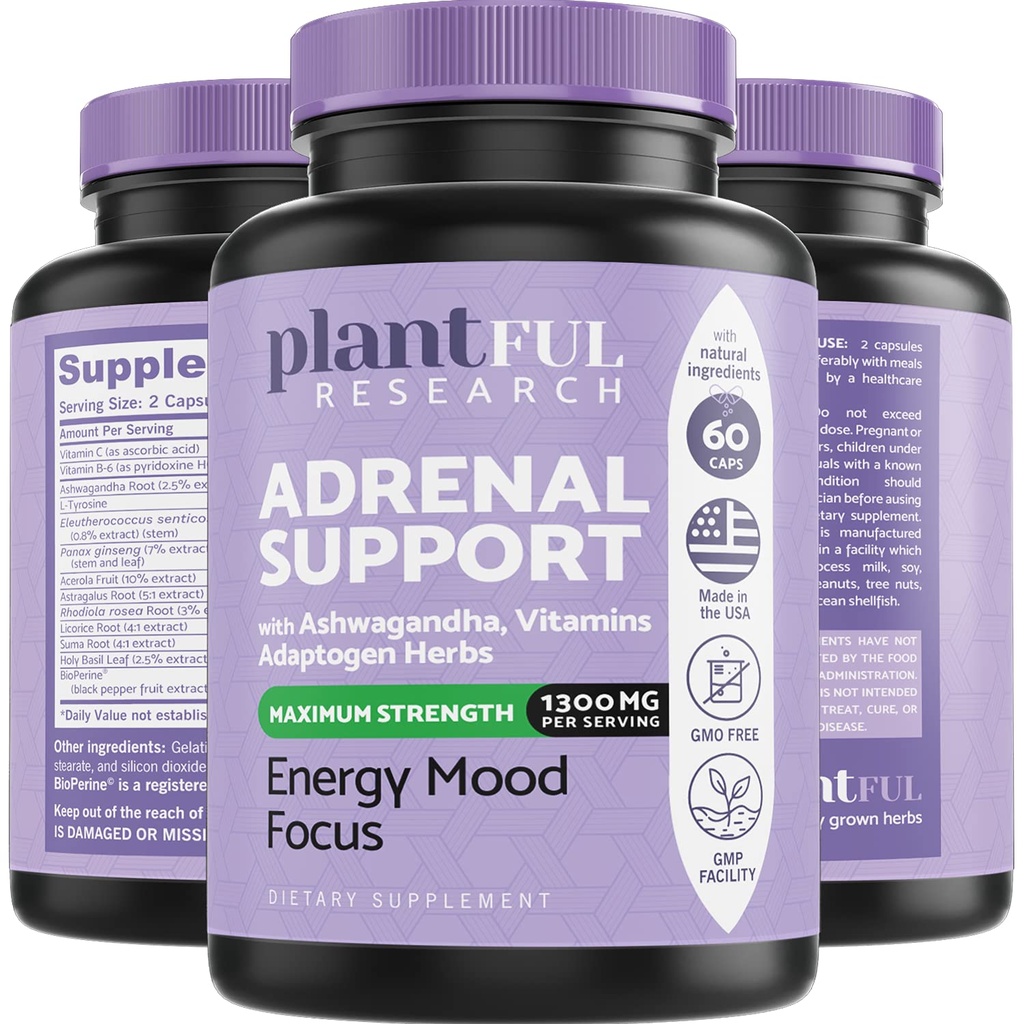 Adrenal Supplement & Cortisol Manager Supplementary γ Ultra High Purity Adaptogens, Ashwagandha Extract, Rhodiola Rosea Kapsle pro přírodní energii, Únava, Mood Boost Non GMO