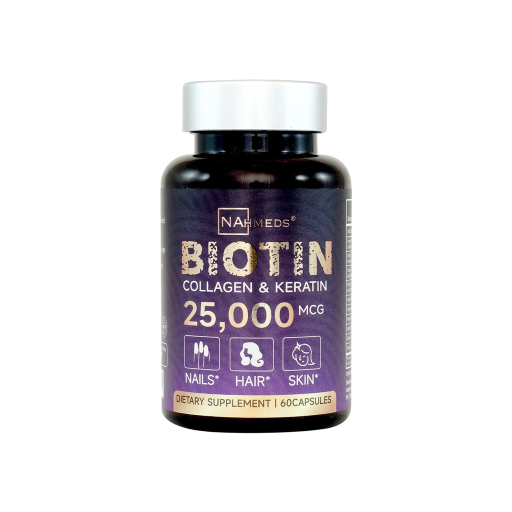 Biotin + Beauty Blend - 25000 mcg Complex with Collagen, Keratin, MSM - Vlasy, kůže a nehtové podpory - Gluten- Free - GMP, ISO 22000, HACCP Certified - COA k dispozici - 60 Kapsle