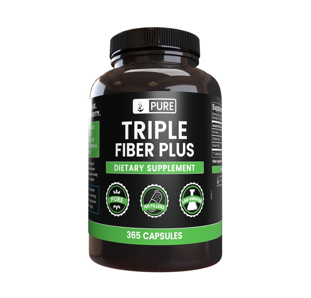 Čisté původní ingredience Triple Fiber (365 Kapsle) Ne hořčík nebo rýžové plnidla, Vždy čisté, Laboratoř ověřené