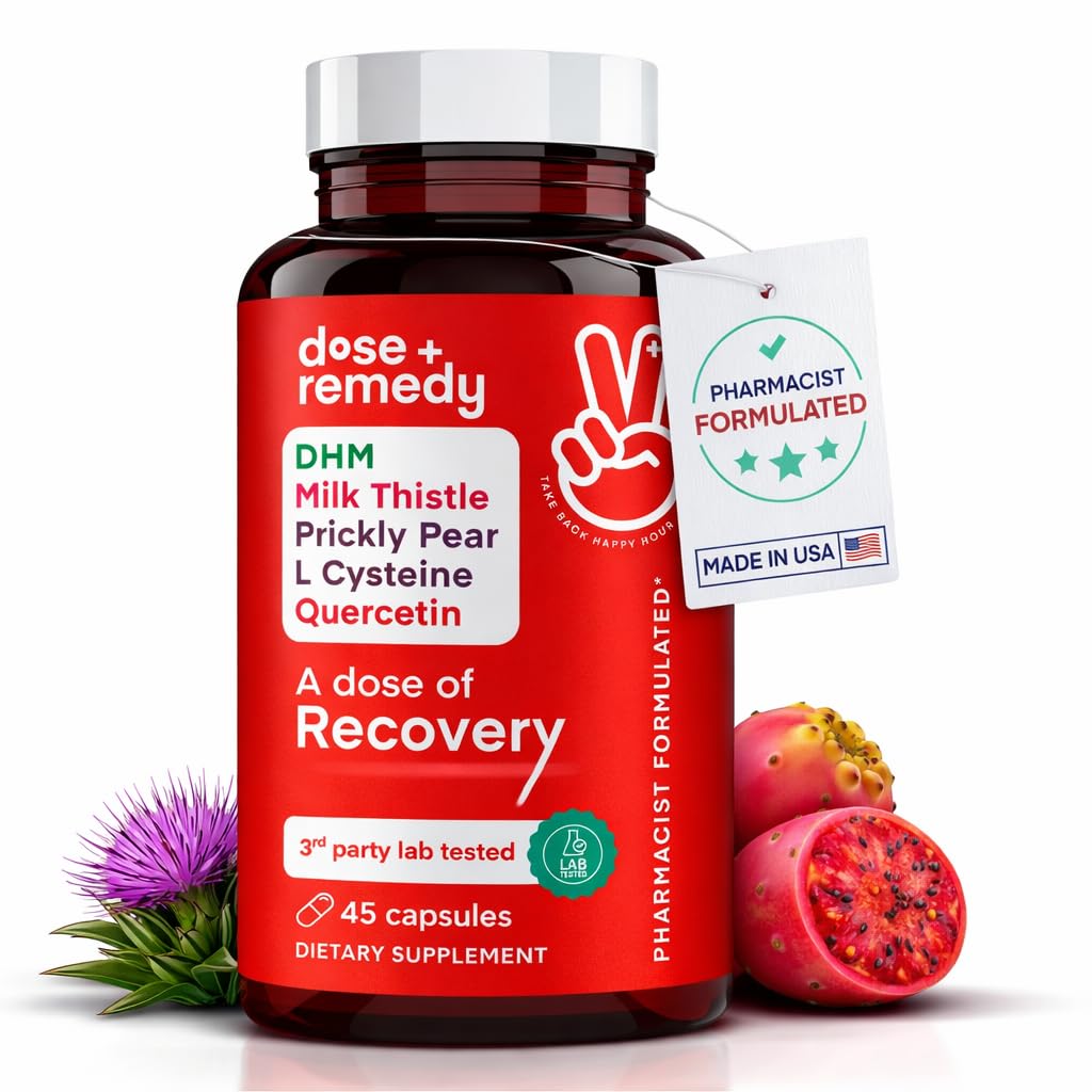 Dávka Recovery 124; Játra Detox 124; Vyrobeno v USA 124; USDA Recovery 124; Hydration Support for Better Morning Recovery Asian Flush 124; Dihydromyricetin DHM, Quercetin, Vitamin B, Mléko Thistle, Pickly Pear, Iren124; (45 pilulky)